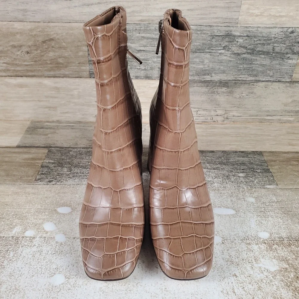 Sam Edelman Codie Womens Ankle Boots Sz 5 M Cedarwood‎ Croc Side Zip Block Heel